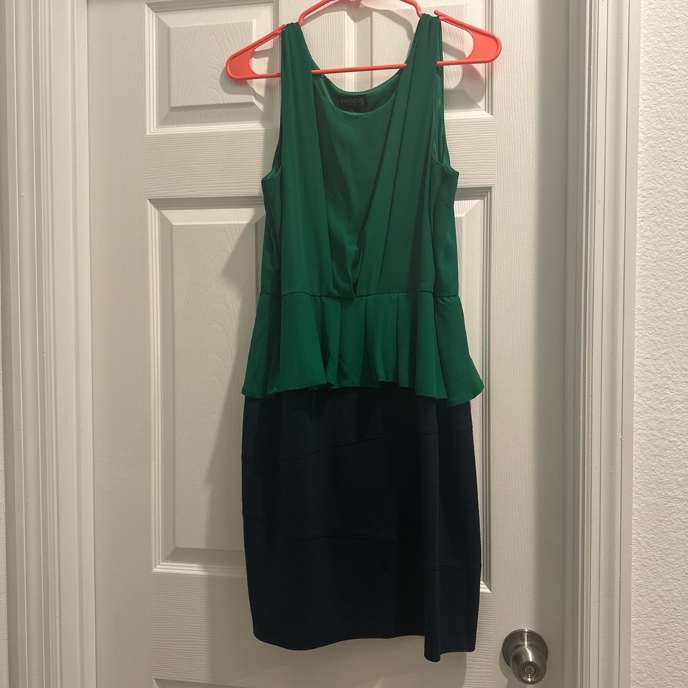 Enfocus Studio Emerald Green and Midnight Black Midi Dress